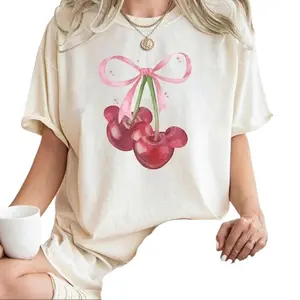 Minnie Coquette Shirts, Disneyland Minnie Mouse Coquette Shirt, Minnie Cherry Shirt, Disneyland Coquette Shirt Cotton Top Womenswear Crewneck Women Lady Unisex Fabric Fit Spandex Loose
