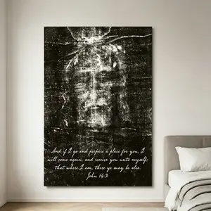 Vintage Turin Shroud Jesus Wall Art Decor, John 143 Bible Verse Canvas Print, Religious Christian Poster for Prayer Room, Home & Church Wall Decor