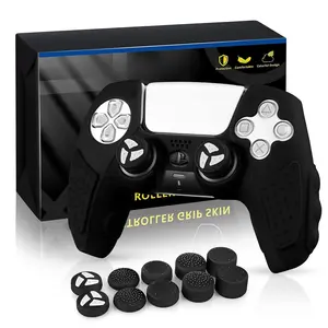 SQ-RDC007 PS5 Controller Cover Skin Case, Directly Applicable for PS5 Charger, Anti-Slip Sweatproof Silicone Protective for PlayStation 5 Dualsense Controller with Thumb Grips Caps x 10 (Black)