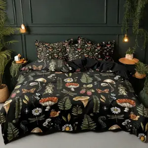 Mushroom Print Bedding Set, Includes 1 Fitted Sheet and 2 Pillowcases, Soft Comfortable Bedroom Decor, Cozy Fashion Sleep Space