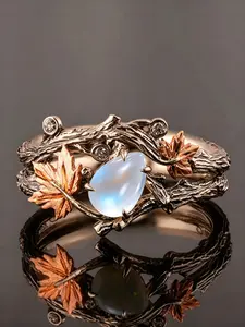 1pcs Vintage Maple Leaf Moonstone Ring Elegant Fashion Rings Perfect for Daily Wear & Parties