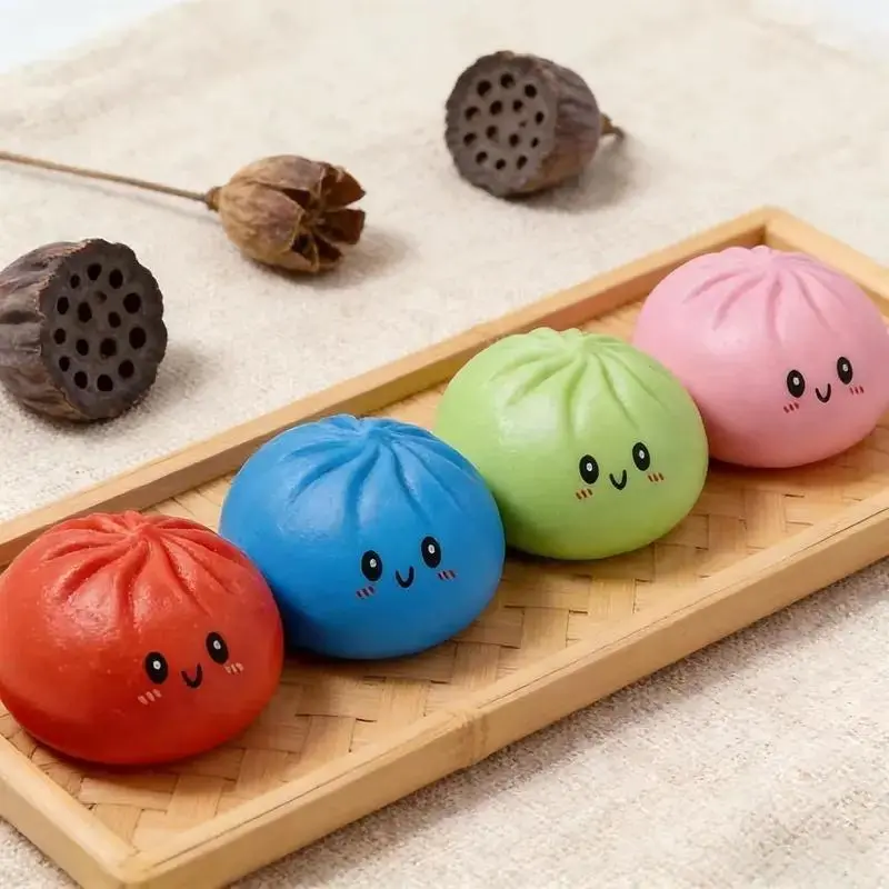 2026 New Shiny Rainbow-Colored Cute Cartoon Stress-Relief Dumpling Toy - Soft Q-Elastic Squeezable, Safe Eco-Friendly Material, Sparkle in Light, Fine Motor Skills, Desk Decor + Fidget, with Steamer Box Gift for Adults