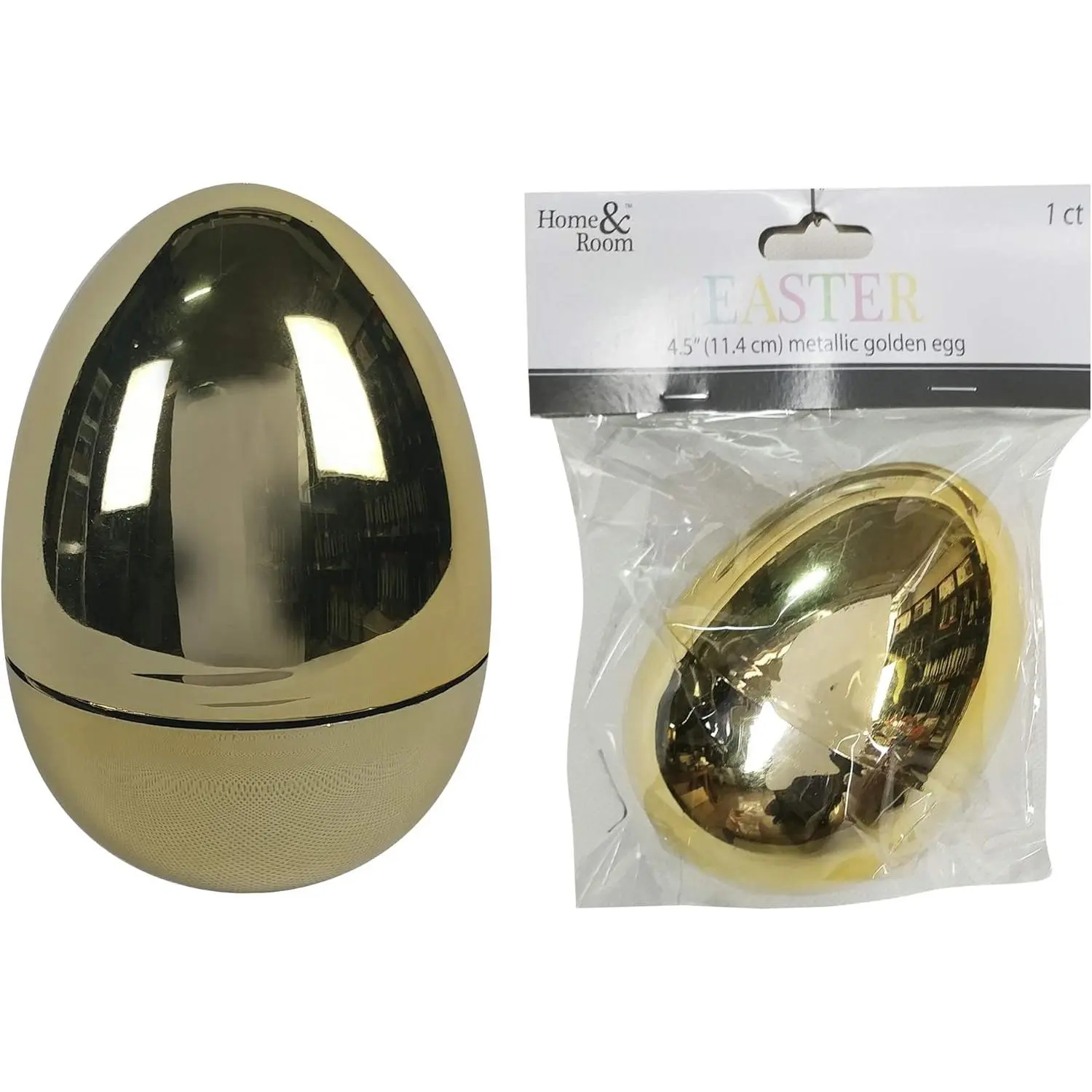Brite Star Jumbo Fillable Golden Metallic Plastic Easter Egg, 1 Ct, 4.5 in H Festive Party Decoration Home Supply