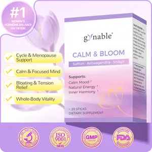 GYNABLE Edible Saffron & Ashwagandha Calming Powder Drink - 8-in-1 Cortisol Vitamin Supplement for Women, Natural Ingredients: Magnesium Glycinate, Shilajit, L-Theanine, B6, Hormone Balance, 20 Travel Packets