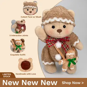 Getahug Gingerbread Man Bear - Handmade Jointed Plush Teddy Bear Toy with Exquisite Outfit, Soft Stuffed Cuddly Animal Gift for Mother's Day, Teddybear