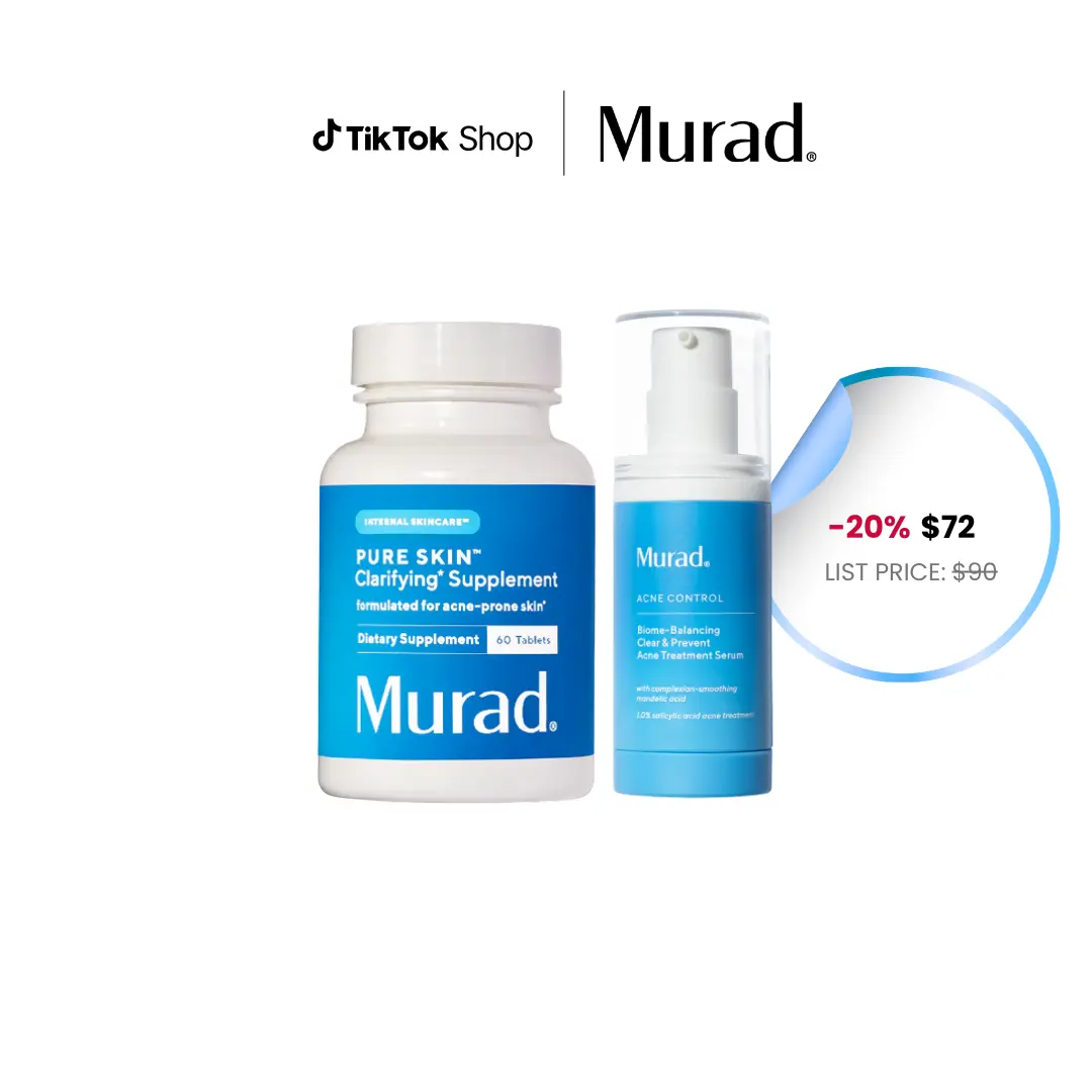 [TTS Exclusive Bundle] Pure Skin Clarifying Supplement with Vitamin A, Zinc & Burdock + Acne Serum with Biome-Sensing Tech, Glutamic Acid, Salicylic & Mandelic Acid
