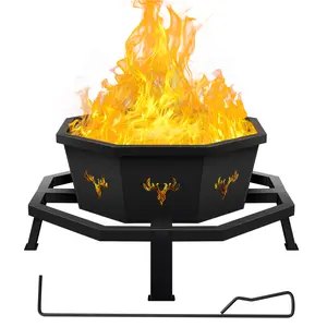 35 Inch Octagonal Outdoor Fire Pit,Fire Pits for Outside Wood Burning Fire Pit,Camping,Backyard,Patio,Bonfire,Garden,Porch,Black