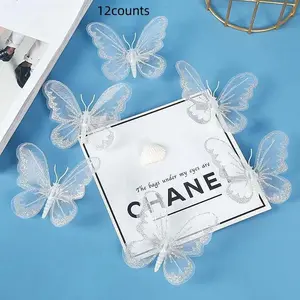 Butterfly Clips for Christmas Tree, 12pcs/set Exquisite Romantic Gauze Butterfly Decorations, Christmas Decor, Home Decor
