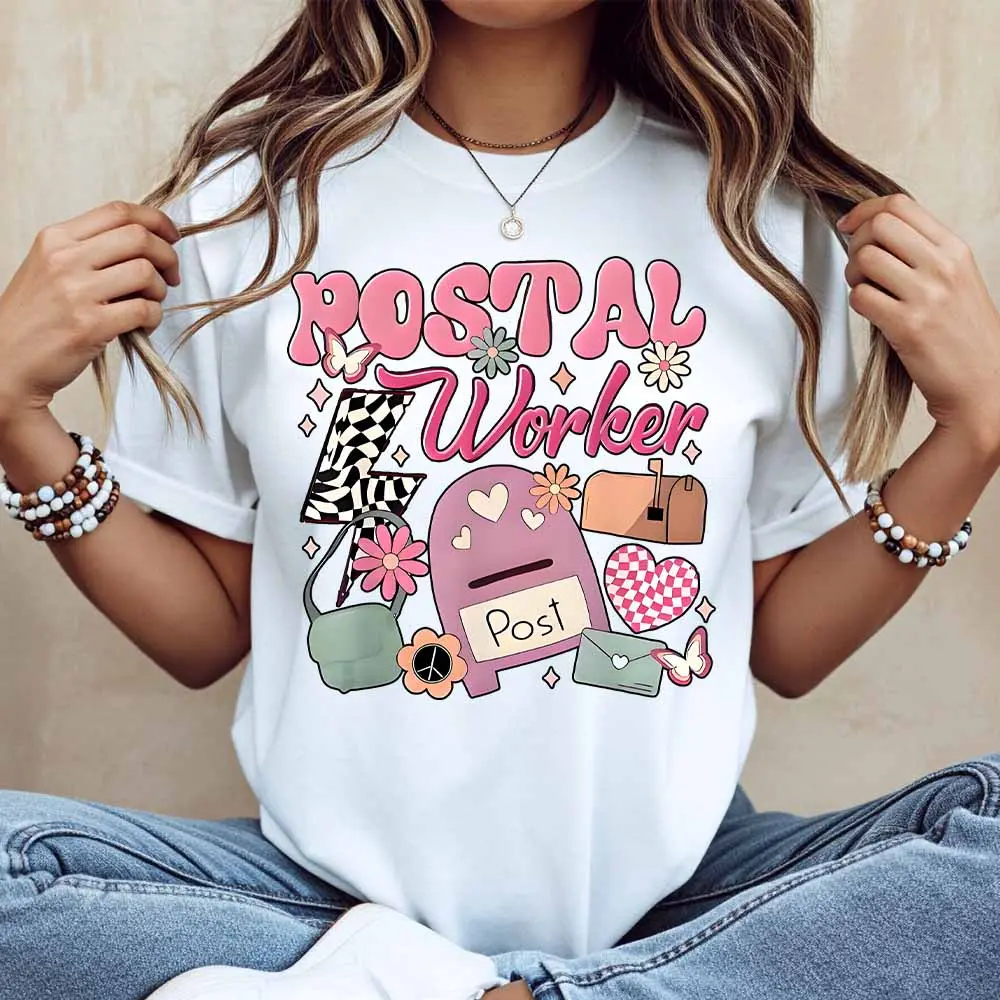 Postal Worker Print T Shirt Women Casual Short Sleeve Top Fashion Graphic Tee For Everyday Wear