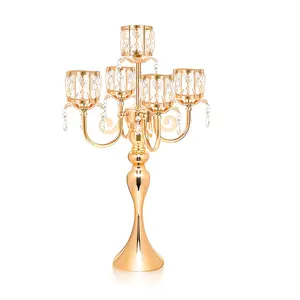 1 Piece 5 Arm Pendant Square Crystal Tabletop Decoration 22 Candle Holder, Classic Elegant Tabletop Center Atmosphere Candle Holder for Gifts Wedding Parties Home Decor