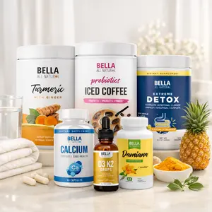 Bella All Natural Total Wellness Bundle: Turmeric with Ginger + Probiotics Iced Coffee + Extreme Detox + Calcium + D3 K2 Drops + Damiana