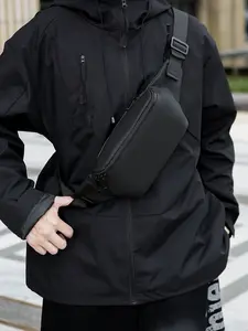 1pc Men's Shoulder Bag Solid Color Waist Bag, Zipper Bum Bag, Zipper Closure Versatile Casual Suitable for Students Work Commuting Travel Shopping Zipper Fanny Pack Multifunctional Portable Bag Bumbag Zipper Belt Bag