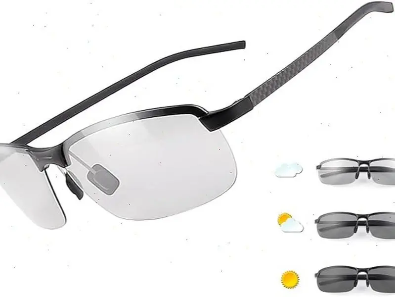 Men's Polarized Photochromic Auto-Tint Sunglasses, Sports Driving Cycling Glasses with Anti-Glare Shades, Secure Fit, Spring Hinges, Day-Night Vision, Sport Sunglasses