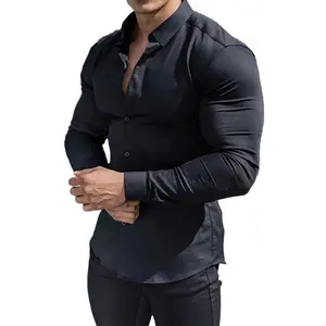 Men’s Muscle Fit Dress Shirts Athletic Slim Fit Long Sleeve Stretch Casual Button Down Shirt