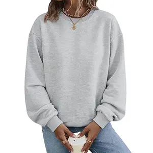 Holafish  Women Crewneck Sweatshirt Solid Color Long Sleeve Sweatshirt Unisex ,Loose Sweatshirt Soft Fabric, Crew Neck Solid Color Sweatshirt 2025 Fashion