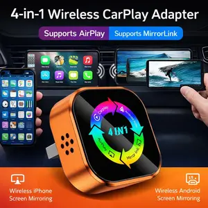 2026 New 4-in-1 CarPlay Wireless Adapter - iPhone/Android Compatible | Fast Connection, Hands-Free Calling, AirPlay, Mirror Link, Netflix, Youtube type-c adapter Bluetooth 5.0 fast transmission, ultra-HD stereo sound Carplay Converter, Car Play Dongle