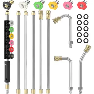 8FT  Washer Extension Wand for Gutter Cleaning, Upgrade Power Washer Accessories with 6  Nozzle Tips, 3 Gutter Cleaner Attachments Curved Rod, 1/4" Quick Connect, 4000 PSI