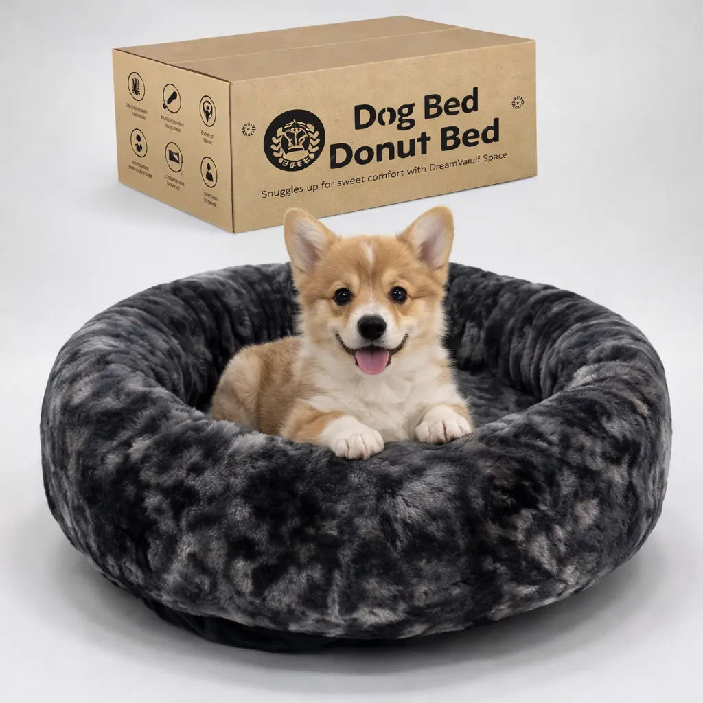 Donut Shaped Dog Bed - Premium Anxiety Relief, Durable, Fluffy, Plush Support - Cozy Round Calming Design (Charcoal Grey, Medium), Donut Shaped Beds, Durable Beds