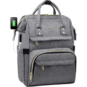LOVEVOOK Laptop Backpack Women, 15.6 Inch Work Backpack Woman for Teacher Nurse Bags, Computer College Backpack Purse, Waterproof Anti-Theft Travel Back Pack with USB Charging Port, Grey LOVEVOOK