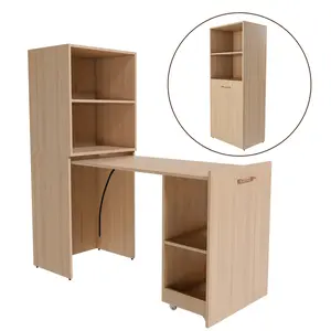 Expandable Foldable Desk with Storage Shelves and Wheels, Space Saving Office Desk for Small Spaces, Rolling Computer Desk with Adjustable Length for Home Office Apartment