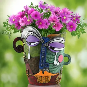 u-wonderful Resin Abstract Crying Motif Decorative Vase - 0-50 cm, 1L Irregular Picasso-Style Head Planter, Colorful Surrealist Flower Pot with Glasses Holder, Quirky Modern Home Tabletop Centerpiece, Emotional Art Gift for Plant Lovers