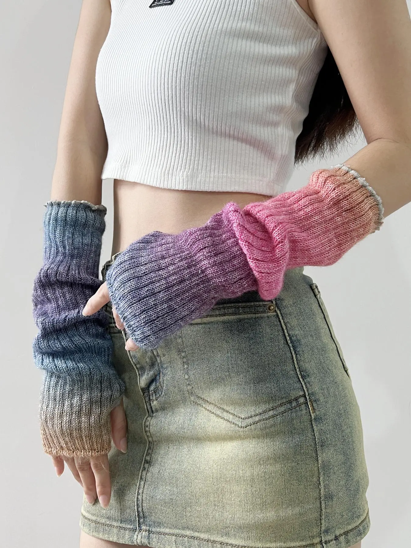 Women's Tie Dye Knit Gloves, Casual Y2k Style Warm Fingerless Gloves for Fall & Winter, Gloves for Cold Weather, Fashion Accessories for Women & Girls