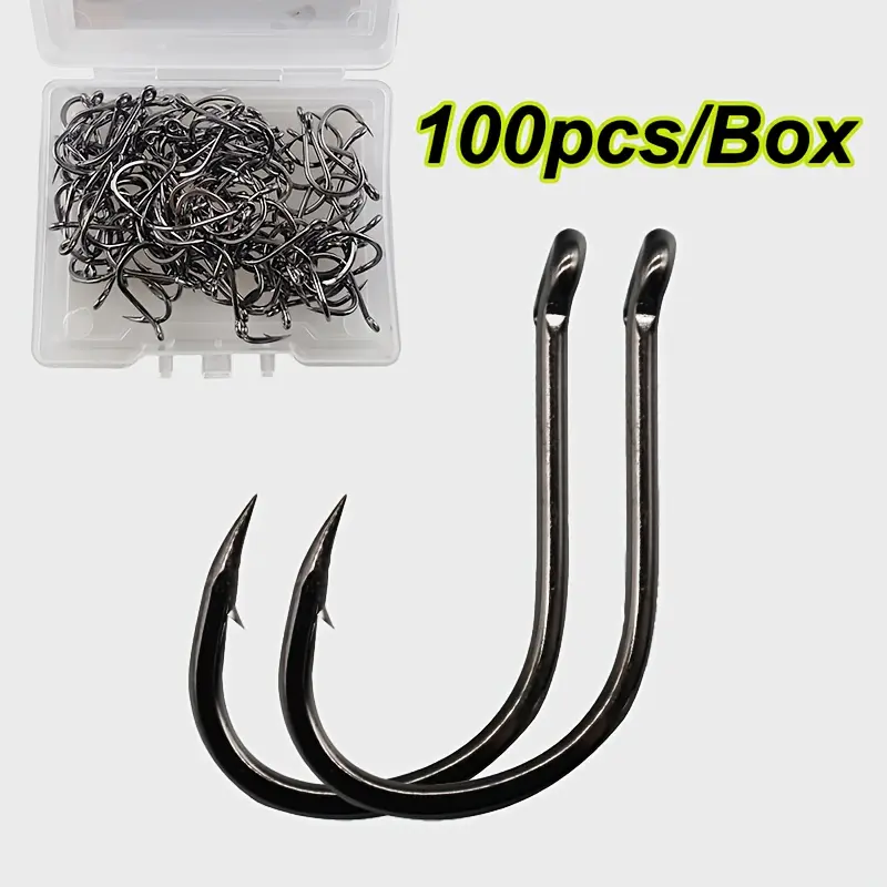 100pcs Fishing Hooks Boxed High Carbon Steel Barbed Fishhooks, Iseani Ringed Bent Mouth Hooks, Durable and Strong Fishing Gear, Fishing Accessories, Tackle Supplies, Fishing Equipment, Outdoor Fishing Supplies