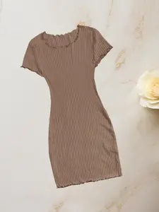 Women's Casual Plain Fitted Ruffled Dress, Fall Winter Fashion, Pure Color Design, Comfortable & Stylish, Perfect for Daily Wear