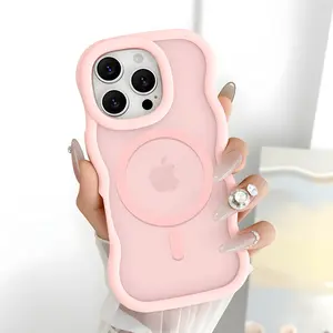 Wavy Frame Magnetic iPhone Case MagSafe Compatible Translucent Matte Shockproof Protective Silicone Cover