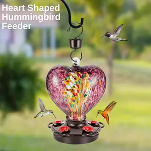 Hummingbird Feeder – Hand Blown Glass, Heart Shaped, 28 oz, Leak Proof & Rustproof – Perfect Gift for Bird Lovers – Purple, Red, Teal