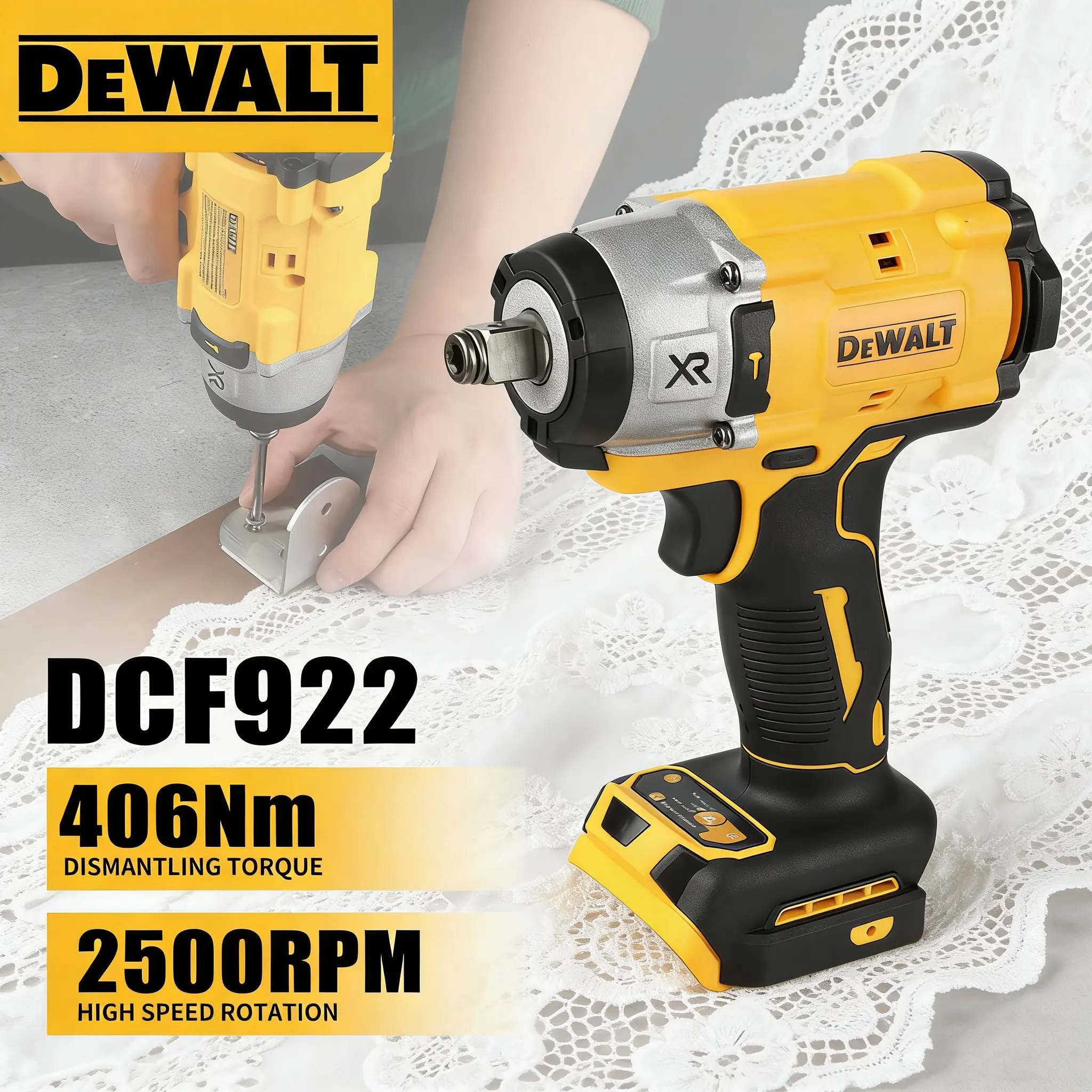 DEWALT DCF922 20V MAX Atomic 1/2-Inch Brushless Impact Wrench Kit With 610Nm Breakaway And 406Nm Fastening Torque For Auto Repair And Truck Tire Replacement