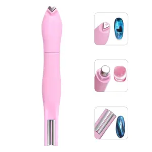 3-in-1 Heart Shape Round Line Shape Nail Art Magnet Pen, Heart Magnet for Cat Eye Gel Polish, Magnetic Nail Tool Suitable for Personal DIY, Nail Studios or Nail Salons (Pink)