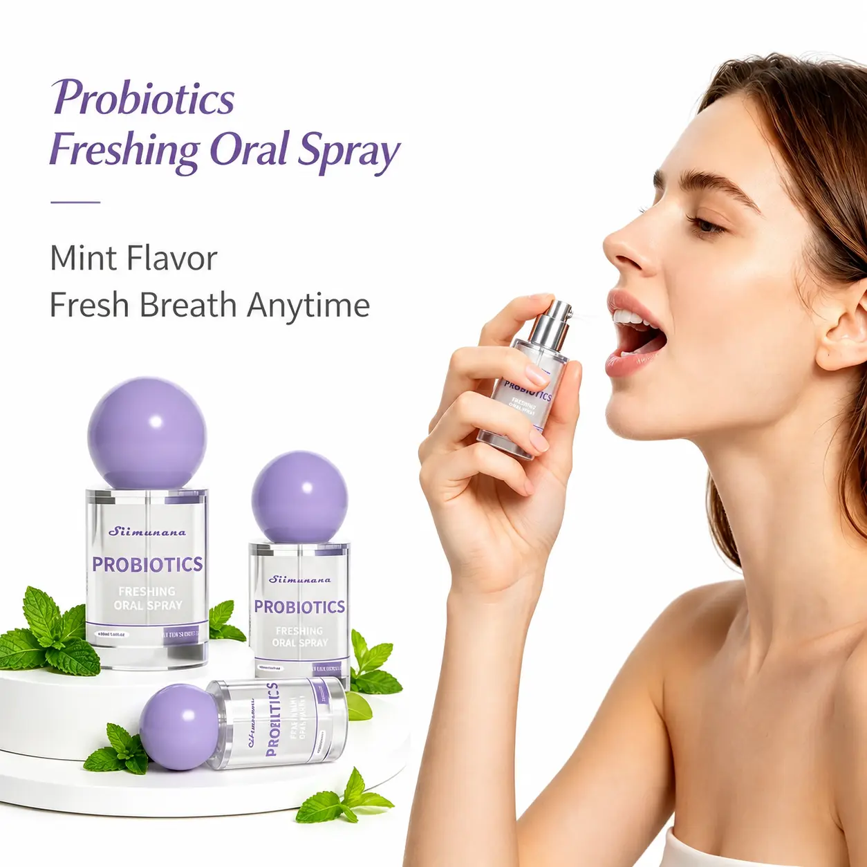 Probiotic Mint Flavor Oral Spray - 15ml Palm-Sized Sugar-Free Dental Freshener, Prevents Bad Breath, Long-Lasting Ultra-Fine Mist Spray Oral Care, Portable for Travel Daily Use (For Men & Women)
