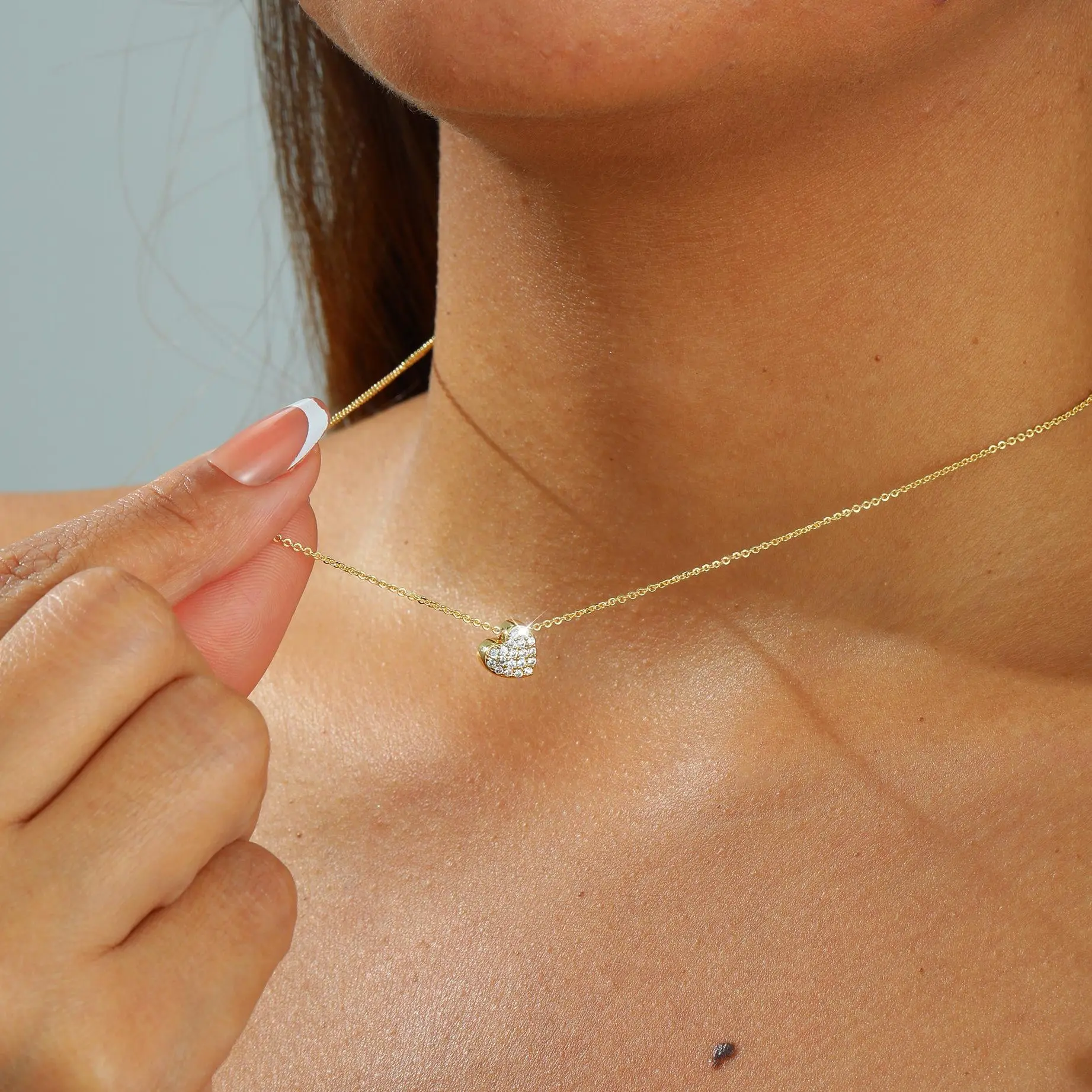 Kyerlyn Cross & Heart Cubic CZ Clavicle Necklace, 2 Options Dainty Gold Metal-Coated Chain, Hypoallergenic Waterproof Faith Daily Jewelry Gift For Women
