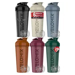 VELOMIX 6-Pack 28oz Leakproof Protein Shaker Bottles with Wire Whisk - Earth Tones Hydration Bottle Stockup Set for Gym, Office Use