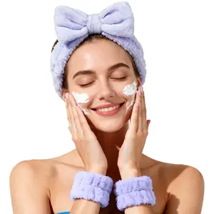 Deluxe Bath Accessory Set, 1 Skincare Headband + 2 Wrist Bands, Ultra-Gentle Polyester Wet Dry Use Set for Fall Home & Christmas Stocking Fillers