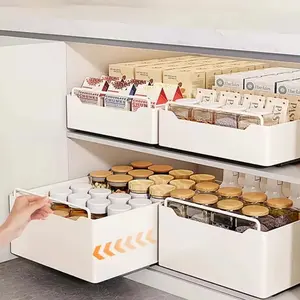 Convenient Kitchen Storage Rack with Sliding Tray Design Kitchen Drawer-Style Storage Tray Seasoning Box Storage Rack Cabinet Organizer