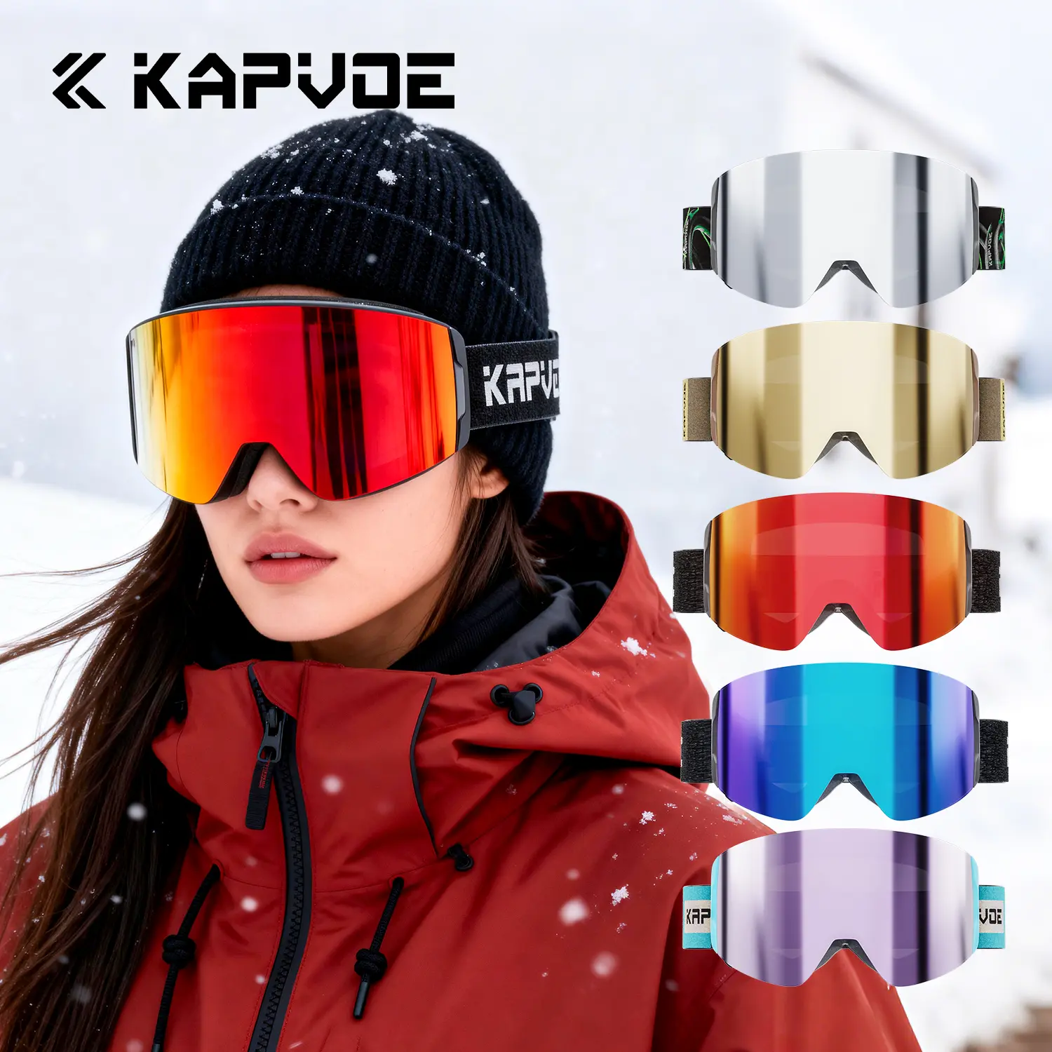 Kapvoe Photochromic Ski Goggles, Unisex Magnetic OTG Snow Goggles with Anti-Fog Polycarbonate Lens and Anti-Slip Helmet Strap, Color Changing, Helmet Compatible, Uv400 Shield, Dual-Layer Lens, Adjustable Fit sohochic, Anti-Slip Surface, Magnetic Lens Repl