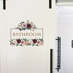 Bathroom romantic rose door sticker wall sticker, hotel homestay office decoration bathroom bathroom door self-adhesive painting removable PVC wall sticker