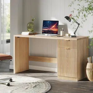 60" Executive Desk with Storage, Modern Home Office Desk with Drawer & Cabinet, Wood Fluted Computer Desks Workstation Writing Conference Table