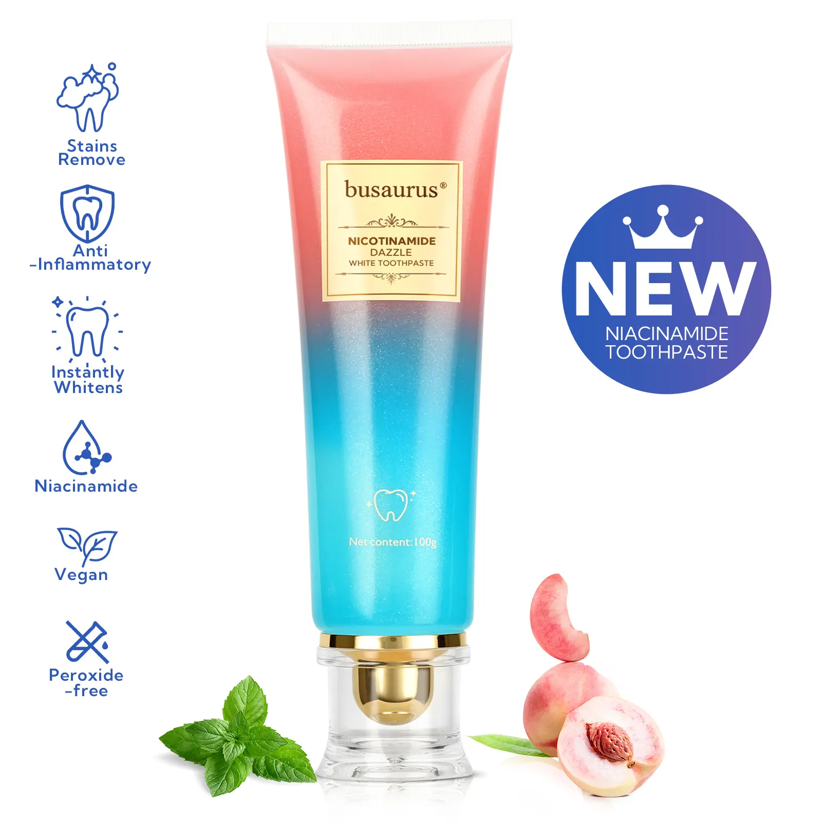Toothpaste Fluoride-Free Peach Mint Flavor Breath Freshening