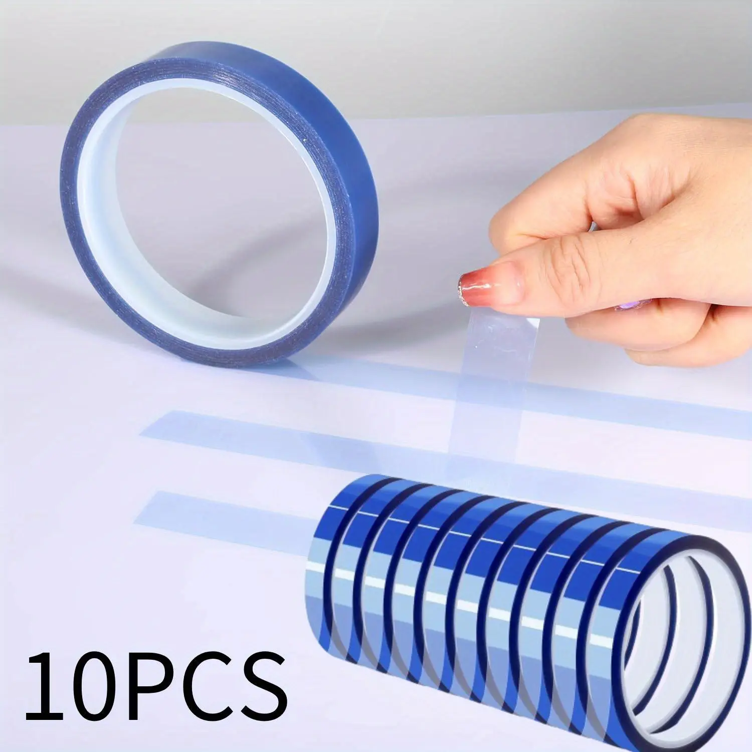 10 Rolls High-Temp Adhesive Tape - 10mm x 33m/108ft, 220°C Max, No Residue, Durable Bonding, Heat Stabilization, Smooth Surface, Reliable Stickiness for Heat Press, 3D Printing, Sublimation, Printing Machines