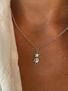 Minimalist Gold and Silvery Star Boy Pendant Necklace - Dainty Cute Figure Charm Choker for Daily Casual Outfits Daily Vacation Couple's Gift Minimalist Chain Cute Doll Pendant Stainless Steel Necklaces