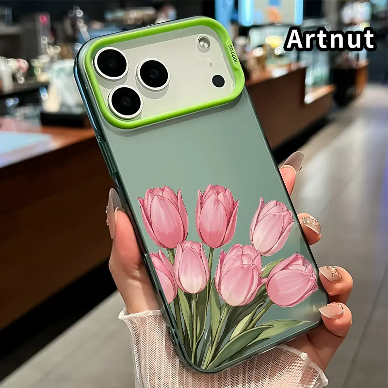 Pink Tulip Grace Pattern Phone Case for iPhone 17 Pro Max 16 Plus 15 14 13 12 11 Air E Shockproof Non Slip Military-Grade Protection slim Cover