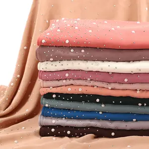 Malaysia Muslim Women Fashion Hot Diamond Porcelain Turban Pearl Chiffon Hijab Shawl