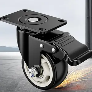 1.5-Inch Casters, Heavy-Duty Caster Wheels with Brakes, Lockable Wheels, Fixed Casters for Furniture and Work Carts, 360 Degrees Rotatable Swivel Universal Casters Wheel