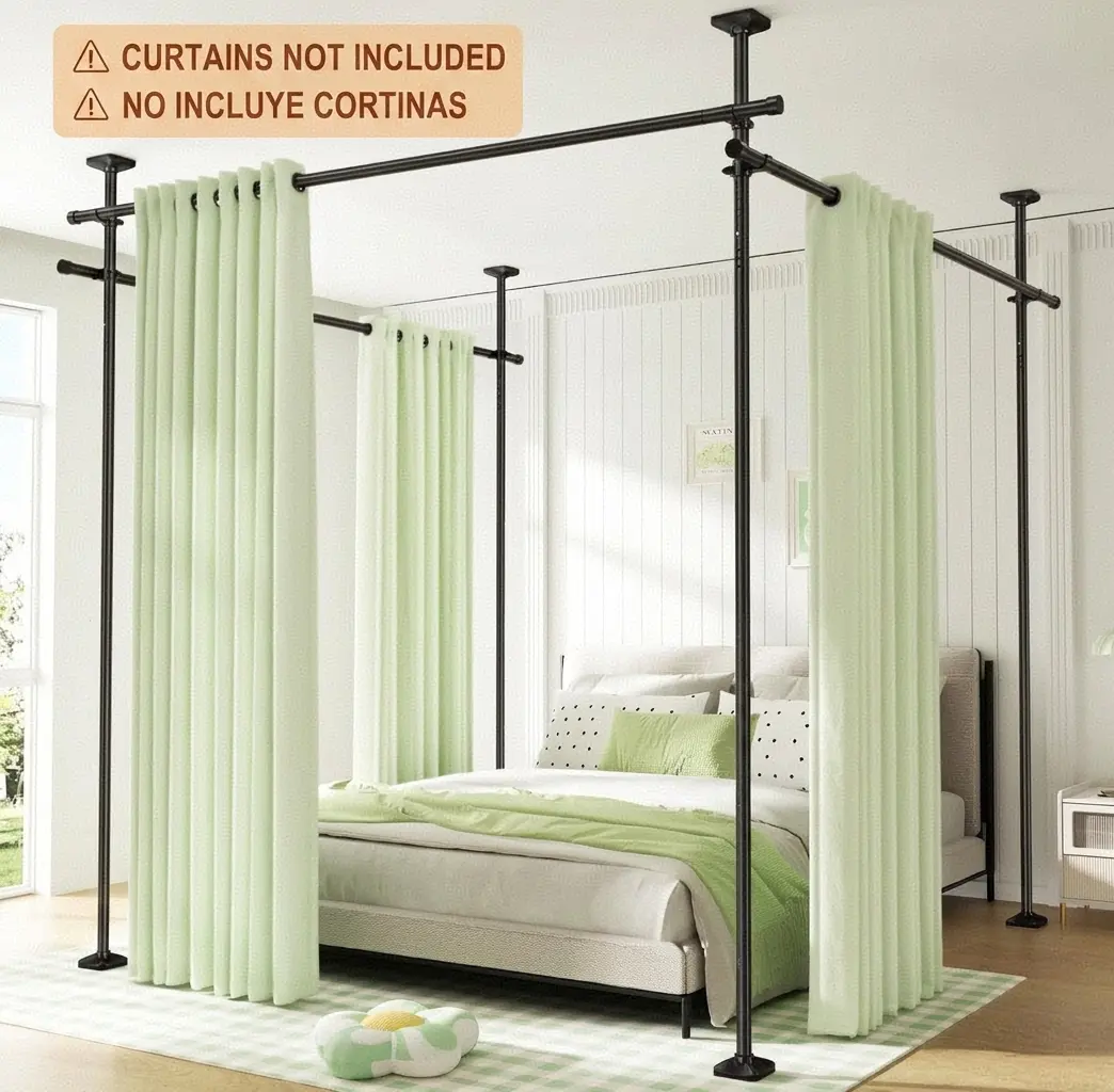 Room Divider Curtain Rod(Curtains NOT Included) - Adjustable 4-10ft Heavy Duty Room Divider Curtain Rod | No Drilling Wall Divider for Room Separation | Freestanding Tension Curtain Stand 28-171 inch Wide Partition Space Separator