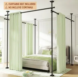 Room Divider Curtain Rod - Adjustable 4-10ft Heavy Duty Room Divider Curtain Rod | No Drilling Wall Divider for Room Separation | Freestanding Tension Curtain Stand 28-171 inch Wide Partition Space Separator Interior Decoration Accessories
