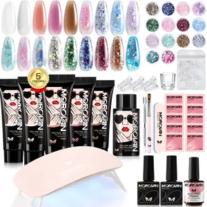 Morovan Poly Gel Nail Kit: with and UV Lamp Poly Gel Starter Kit With Slip Solution Base Coat and Top Coat Nail Extension Gel