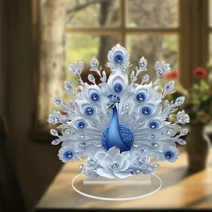 White Blue Peacock Open Screen Desktop Decoration Home Living Room Study Decoration Home Decoration Desktop Decoration